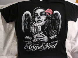 ANGEL SOUL WOMAN WINGS ROSE FLOWER DAY OF THE DEAD T-SHIRT - £9.00 GBP