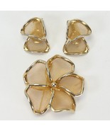 Bergere Signed Gold Tone Flower Brooch Pin 1.8&quot; W &amp; Earrings Set .7&quot; W x... - £37.76 GBP