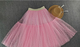 Red Polka Dot Tiered Tulle Skirt Women Custom Plus Size Tulle Midi Skirt image 13