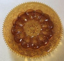 Tiara Glass Sandwich Deviled Egg Platter Indiana Plate Vintage Amber Gold 12&quot; - £19.90 GBP