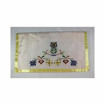 Vintage Blue Satin Yellow Border Embroidered Floral Purse Napkin DUSTER - £11.71 GBP