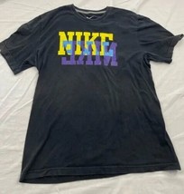 Nike Graphic T-Shirt Men&#39;s XL Black Multicolor Solid Spell Out 100% Cott... - $13.85