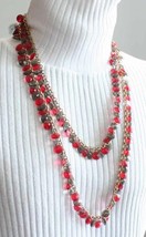Fabulous Mod Faceted Smoke &amp; Red Dangles Long Chain Necklace 1960s vintage - £14.12 GBP