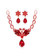 Red Crystal &amp; Cubic Zirconia 18K Gold-Plated Swan Pendant Necklace &amp; Dro... - £18.21 GBP