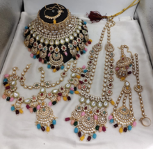 Indian Bollywood Style Kundan Bridal Big Choker Necklace Earrings Jewelry Set - £113.63 GBP