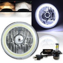 5-3/4&quot; H5006/H5001 White COB Halo Angel Eye Headlight &amp; 6K 20/40w LED Light Bulb - £60.28 GBP