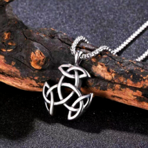 Silver Irish Celtic Triquetra Knot Pendant Necklace Men&#39;s Jewelry Chain 24&quot; Gift - £9.51 GBP