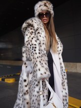 RR1475 Faux X-Long Coats Womens Eco Lynx With a Hood Winter Jackets Woman Length - £128.89 GBP
