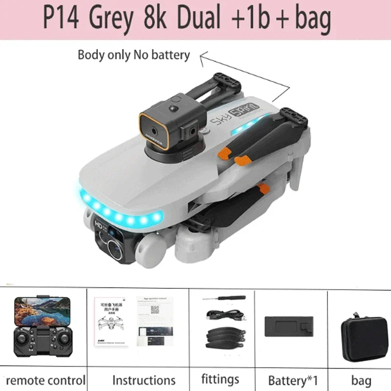 P14 Mini Drone 8K HD Camera-Obstacle Avoidance,Foldable Quadcopter (Grey... - $44.30