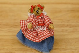 Little Gem Teddy Bears Toy Miniature Bear BILLY JO Gingham Denim Dress Mohair - £27.65 GBP