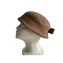 Vintage Womens Light Brown hat with ribbon bow 22 inch - $15.21