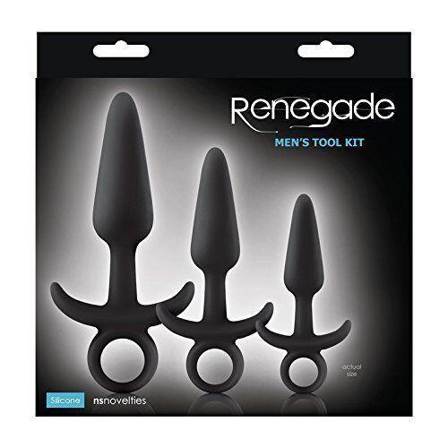 Renegade Men&#39;s Tool Kit Silicone Anal Plug Set Black 3 Sizes - $29.64