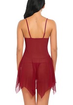 Charming Lingerie Lace Burgundy Chemise With Asymmetrical Hemline - Medium image 6