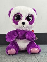 Ty Beanie Boo Boom Boom The Purple White Panda 6&quot; Plush Stuffed New Tags Nwt - £5.49 GBP