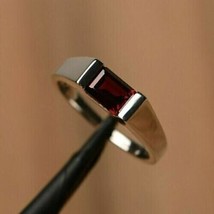 3.25 Ct Garnet Ring Emerald Cut January Birthstone 925 Sterling Silver Solitaire - £36.57 GBP