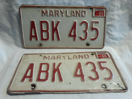 Vtg License Plate Maryland Vehicle Tag ABK 435 Exp &#39;80 In Red White - £23.66 GBP