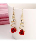 Vintage Rhinestone Red Rose Drop Earrings for Women - Elegant Jewelry fo... - £3.20 GBP