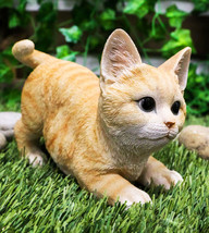 Pet Pal Playful Crouching Feline Orange Tabby Cat Kitten Figurine W/ Glass Eyes - £26.45 GBP
