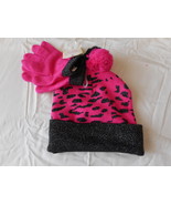 Girl&#39;s Faded Glory Pink &amp; Black Hat Beanie &amp; Glove Set MEOW NEW - €11,01 EUR