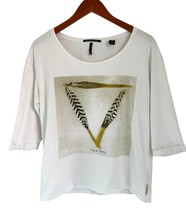 Maison Scotch Scoop-neck Tee 3/4 Sleeves Cotton Feather Design Size M - $19.79