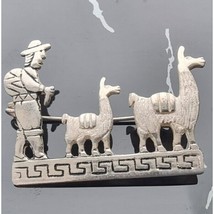 VINTAGE 925 STERLING SILVER PERUVIAN MAN LAMA PERU ETHNIC SCENE FIGURAL AT - $63.06