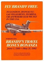 Fly Braniff Free Travel Bonus Bonanaza Brochure 1981 Frequent Flyer Prgram - £42.95 GBP
