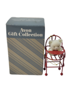 Vintage Avon Teddy Bear Ornament High Chair Flocked New in Box Old Stock Taiwan - £7.43 GBP