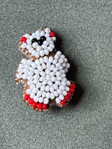 Vintage White Red &amp; Black Glass Bead Stuffed Leather Teddy Bear Lapel or Hat Pin - £9.01 GBP