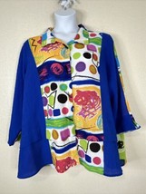 Ali Miles Womens Plus Size 2X Colorful Funky Button-Up Blouse 3/4 Sleeve - £25.12 GBP