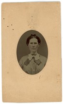 CIRCA 1860&#39;S Paper Framed Hand Tinted 2.38X4 in TINTYPE Lovely Older Woman Bow - £13.04 GBP