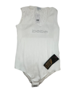 NWT bebe Logo Sheer Lace Back Bodysuit Size L White - £21.67 GBP