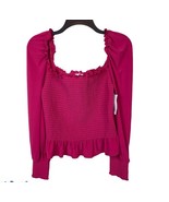 Bar III Smocked Square Neck Top Small Pink Berry Bloom Ruffle Puff Sleev... - €19,48 EUR