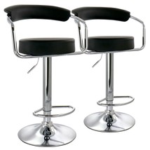Elama 2 Piece Faux Leather Retro Adjustable Bar Stool in Black with Chrome Hand - £169.44 GBP