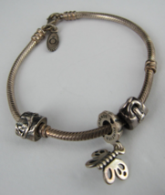 Pandora charm bracelet STERLING SILVER 925 butterfly purse daisy 7.5&quot; fr... - £44.19 GBP