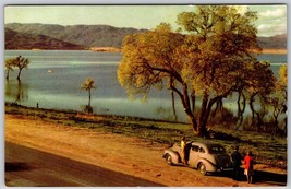 LAKE HENSHAW. CA California LAKE &amp; ROAD Scene Car  Roadside  Postcard Un... - £4.65 GBP