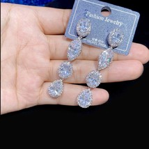 Luxury Fashion Water Drop Pendant Earrings CZ Crystal Cubic Zircon Earrings Wome - £37.48 GBP