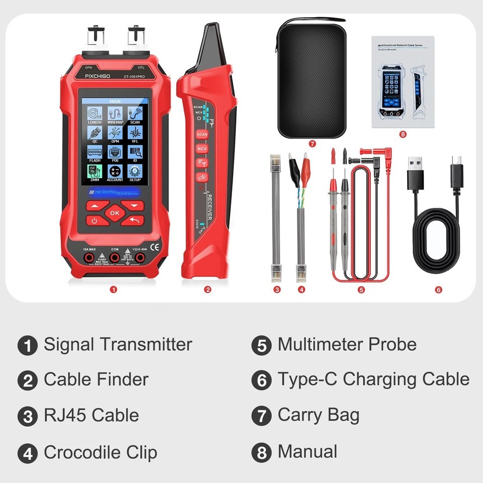 New/Sealed FIXCHIGO MT0003-RD Red Multifunctional Network Cable Tester Item image 2