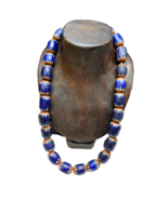 Big size Vintage Venetian Style Old Blue Chevron Glass Beads Long Strand... - $2,098.35 MXN