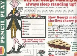 Burger King Placemat George Washington 1988 Cherry Pie - £9.49 GBP