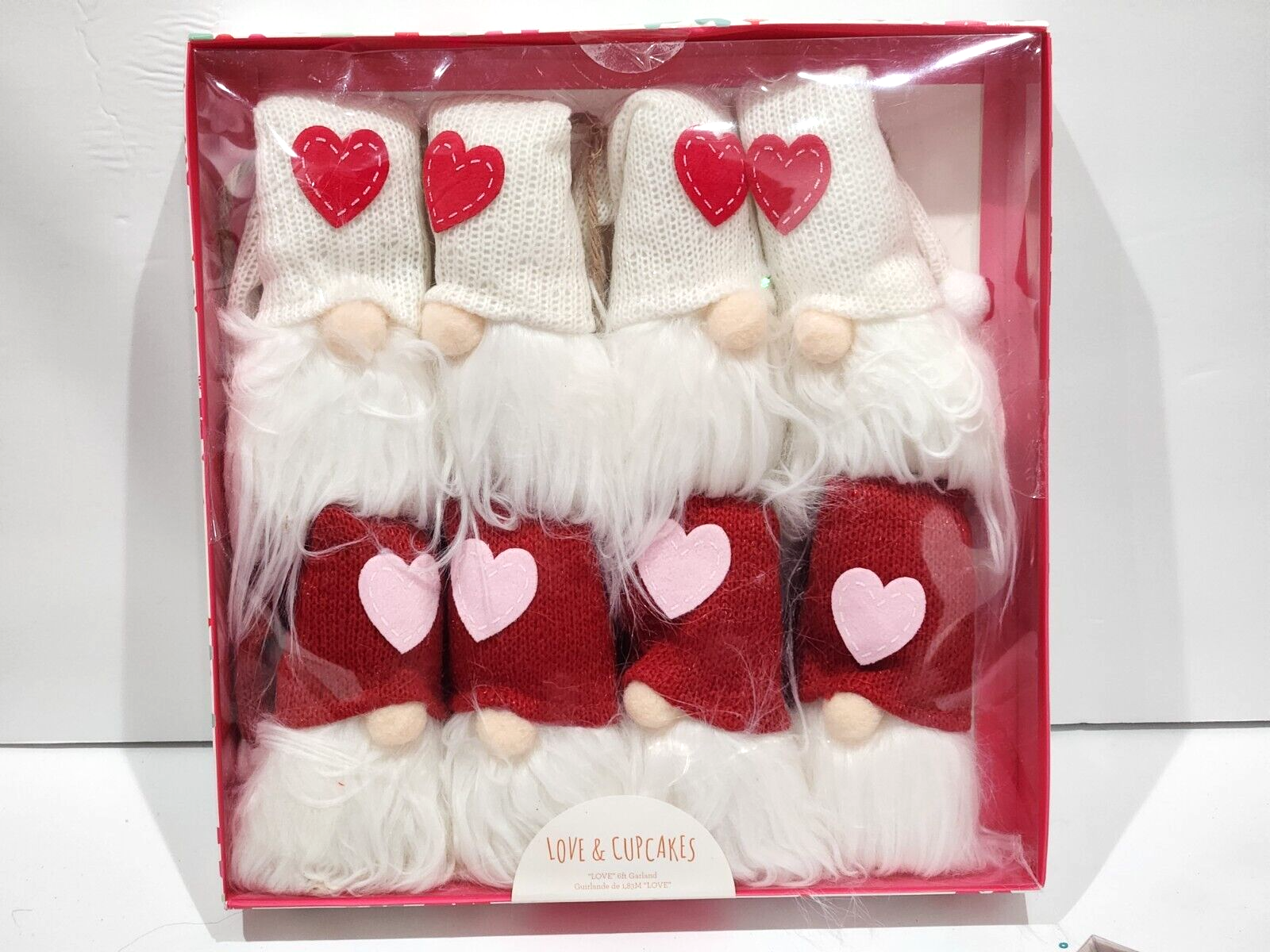 Love &amp; Cupcakes Valentines Day Pink Red Gnome Garland Home Decor 6FT - $29.69