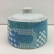 Homemade Ceramic Bathroom Cotton Jar Lid Blue White Gingham Check Plaid - £11.98 GBP
