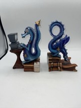 Vintage Steve Tunturi Hand Carved Blue Dragon Bookends Whittlers Workshop 1989 - £73.65 GBP