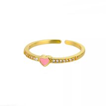 Popular Cute Pink Love Heart Open Rings For Women Gold Punk Adjustable W... - $25.78