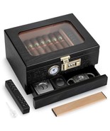 Black_amui-29 Tesonway Cigar Humidor, Cedar Wood Humidor Cigar Box, Glas... - $83.90