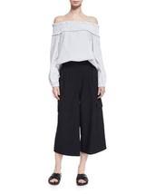 Nwt Auth Tibi Owen Twill Cropped WIDE-LEG Pants In Navy $425 - £59.95 GBP