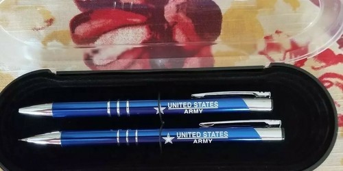 US Army ~ Metal ~ Pen & Pencil Set ~ Blue & Silver ~ Storage Case ~ Military Item image 3