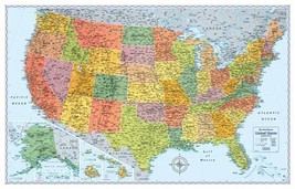 Rand McNally Signature Political Wall Map United States w/ Capitals 50&quot; x 32&quot; - £11.14 GBP