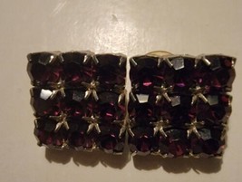 Vintage Square Earrings Purple Rhinestone Geometric Patented Clip Bold 80s - £19.55 GBP