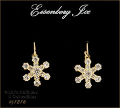 Eisenberg Ice Rhinestone Snowflake Earrings Gold Tone (#J1216) - £23.98 GBP