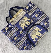 Thai Backpack Womens Blue Gold Indie Elephant Pattern Lightweight Drawst... - £47.47 GBP